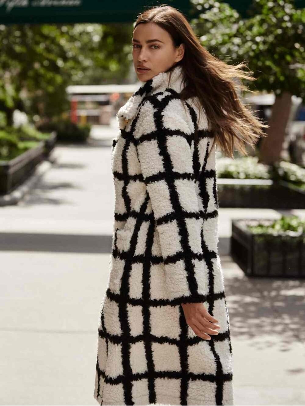 Reformation Bromley Teddy Sherpa Plaid Coat Size S Black White